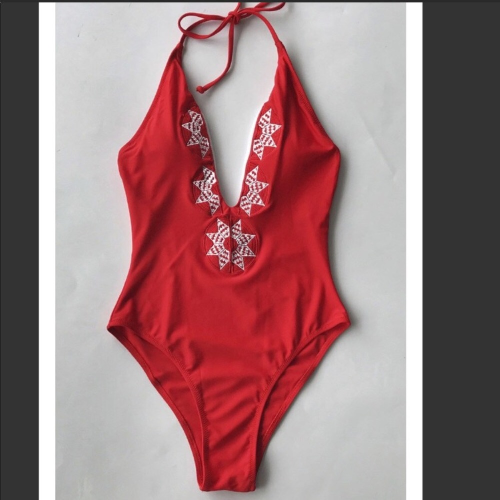 Red Embroidered Cupshe One Piece